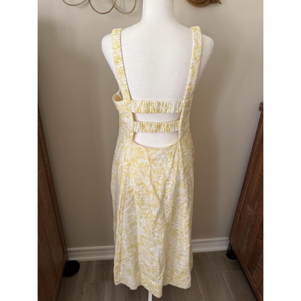 Banana Republic‎ Linen Sundress 8 Yellow Floral Cutout Back Midi Dress - Picture 6 of 13